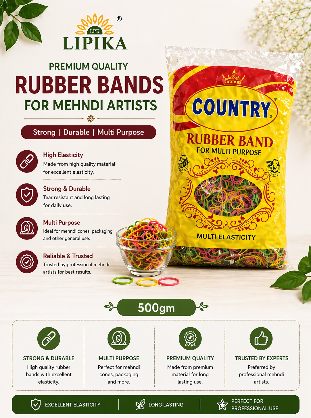Lipika Premium Rubber Bands (500gm)