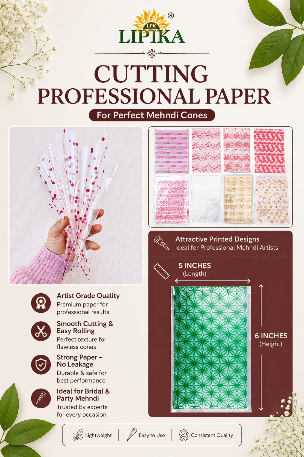 Lipika Pre-Cut Transparent Mehandi Paper (50*100 Sheets)