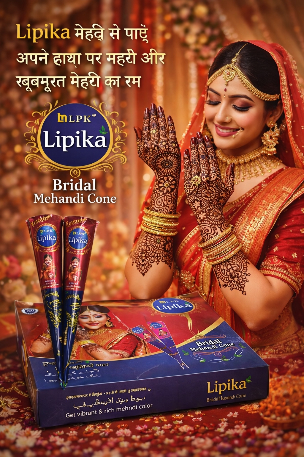 Lipika Bridal Mehndi Cone – Dark Stain | 25g | Pack of 12
